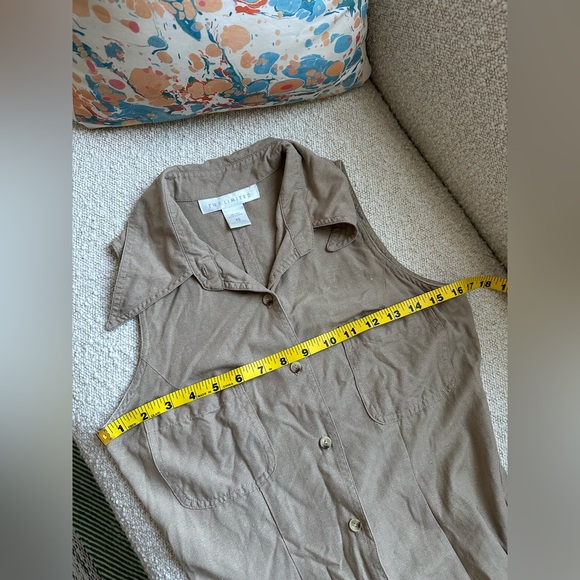 Vintage The Limited Raw Silk Long Slit Button Up Dress Tan Khaiki XS - Picture 9 of 12